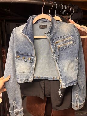 AKIRA Light Blue Denim Jacket with Gold Zipper